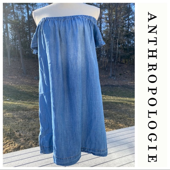 Anthropologie Dresses & Skirts - NWOT Cloth & Stone Chambray Off the Shoulder Shift Dress, Small, Blue